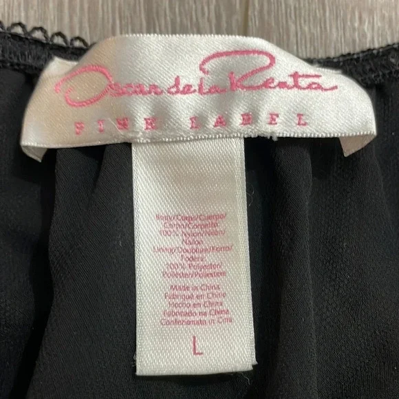 Oscar De La Renta Pink Label Black Sheer Beaded Eyelet Lace Babydoll Nightgown L